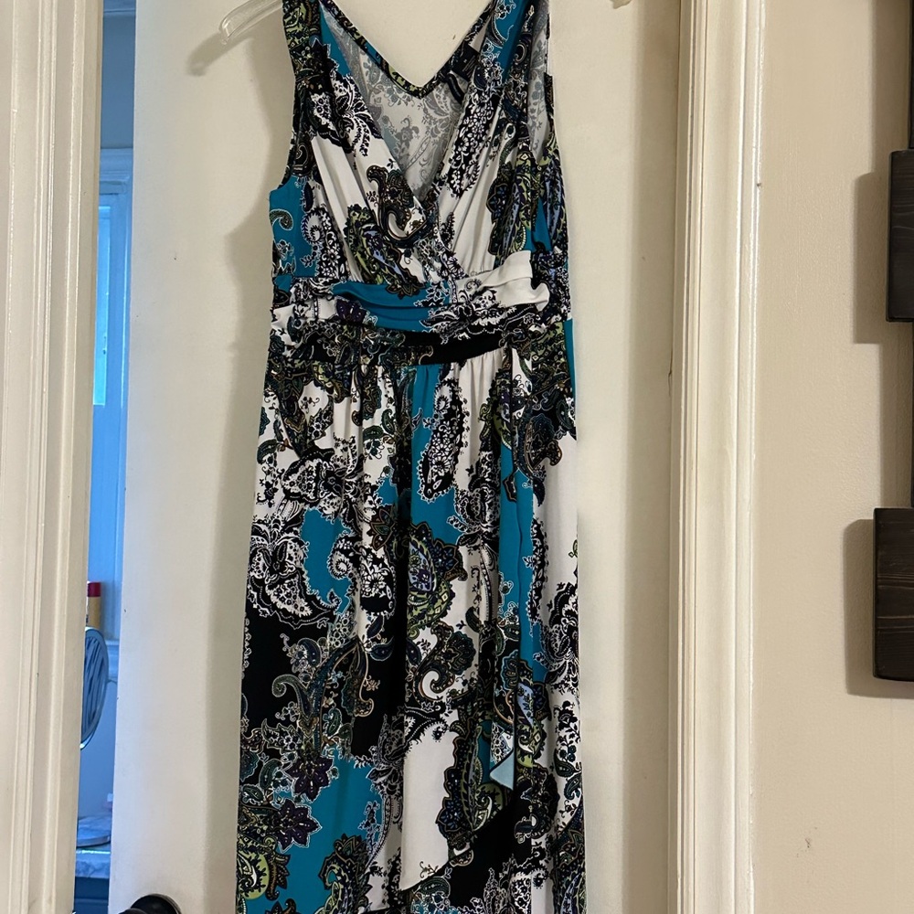 Elegant Blue and Black Paisley Dress